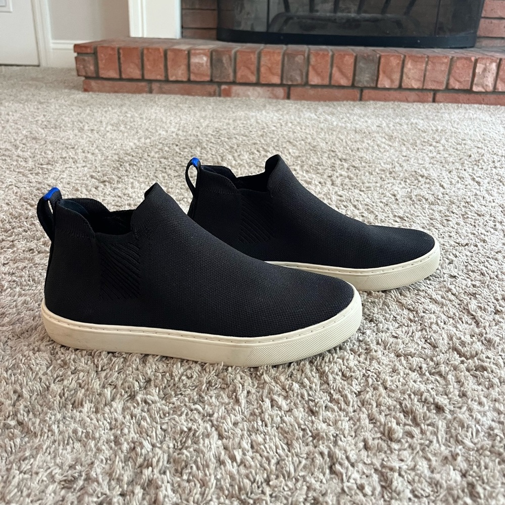 Rothy's Black Knit Slip-On Sneakers with Cream Sole